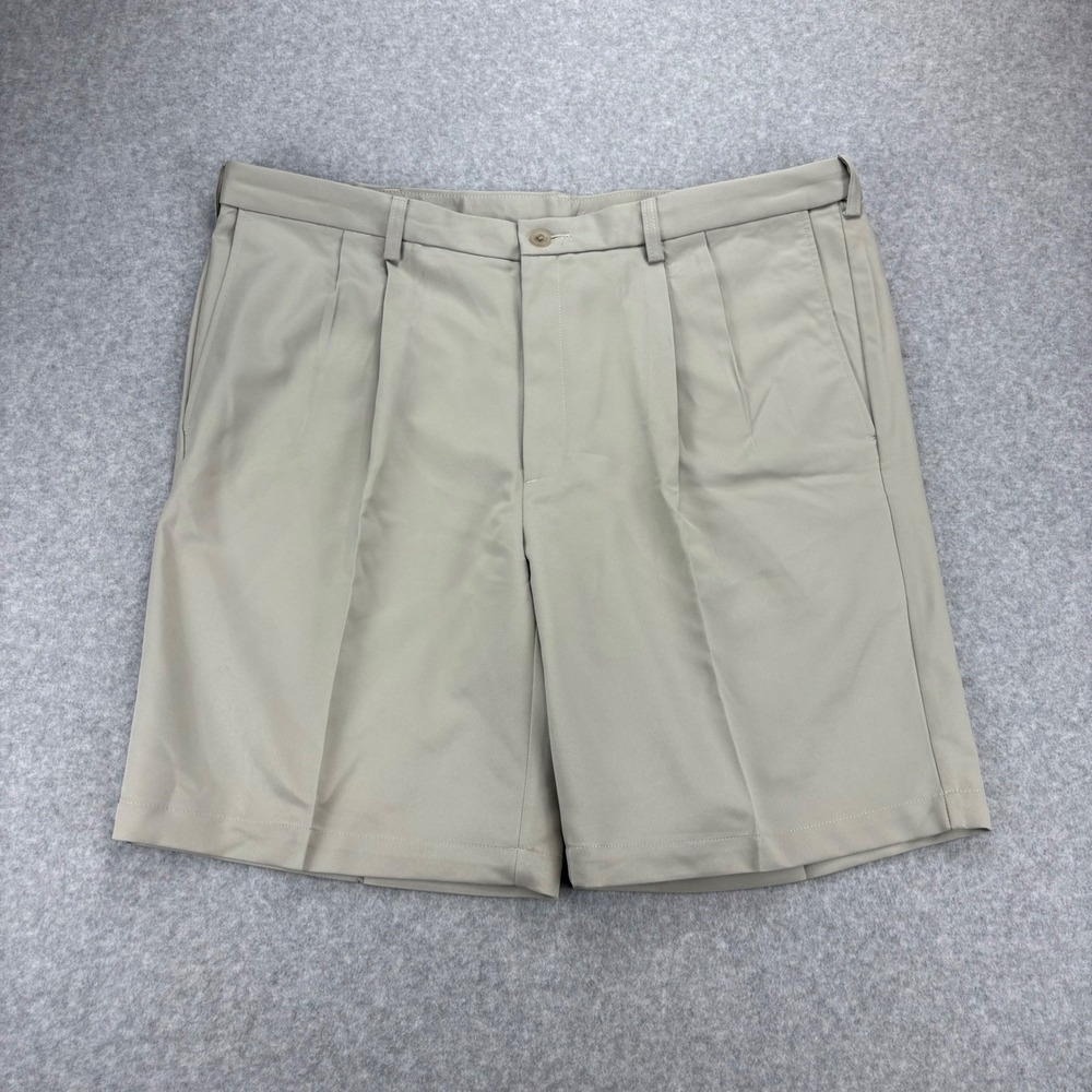 Haggar Dress Shorts Mens 42 Tan Pleated Cool 18 Quick Dry UPF 50 Performance NWT